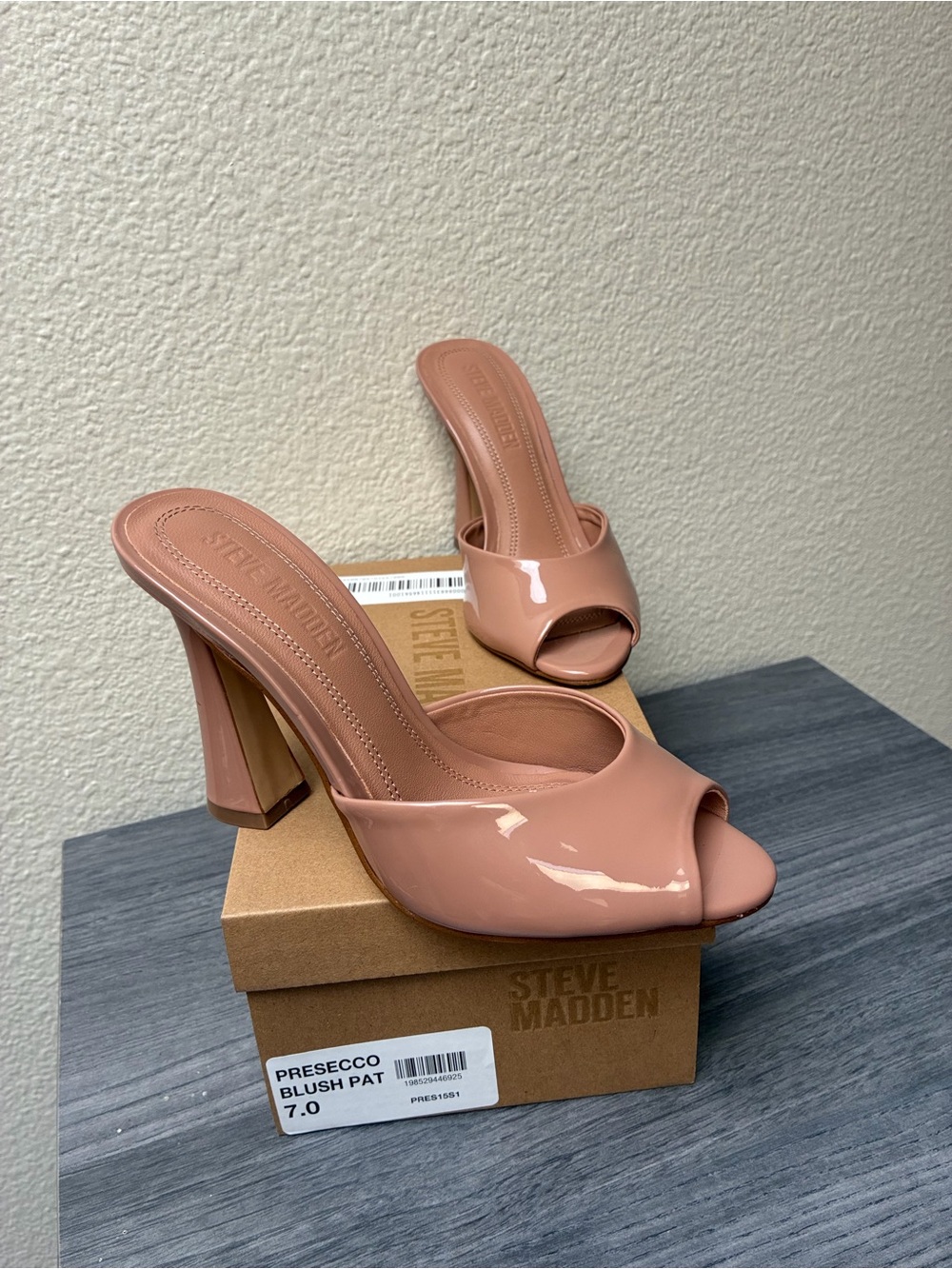 Steve Madden Blush Patent Peep-Toe Block Heel Mules